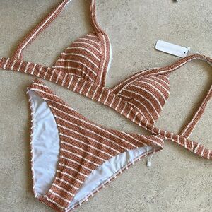 Summerfield swim terra-cotta striped crinkle two piece bikini NWT Nautique.